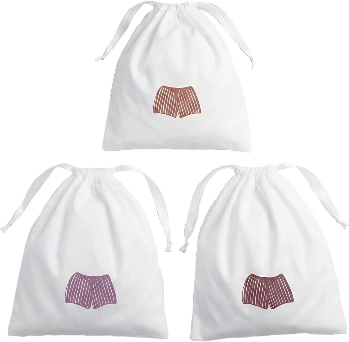 Lingerie Bag for Travel Set of 3, Women Lingerie Bags with Draw Strings, Double-Layered Egyptian Cotton Beach Bags for Swimwear, Underwear & Vacation Storage, 15x15 Inches (White)