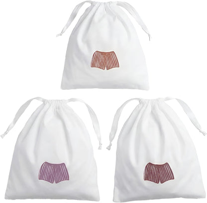 Lingerie Bag for Travel Set of 3, Women Lingerie Bags with Draw Strings, Double-Layered Egyptian Cotton Beach Bags for Swimwear, Underwear & Vacation Storage, 15x15 Inches (White)