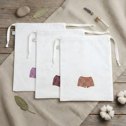 Lingerie Bag for Travel Set of 3, Women Lingerie Bags with Draw Strings, Double-Layered Egyptian Cotton Beach Bags for Swimwear, Underwear & Vacation Storage, 15x15 Inches (White)