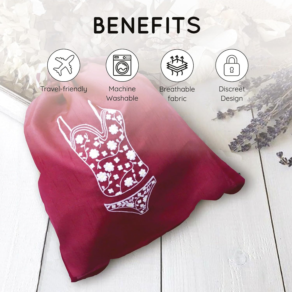 Lingerie Bag for Travel Set of 3, Women Lingerie Bags with Draw Strings, Double-Layered Egyptian Cotton Beach Bags for Swimwear, Underwear & Vacation Storage, 15x15 Inches (White)