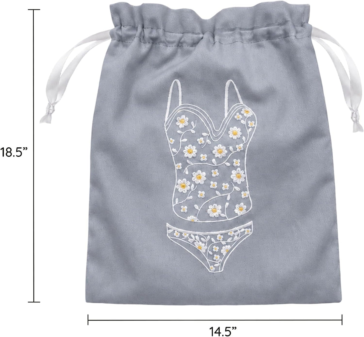 Lingerie Bag for Travel Set of 3, Women Lingerie Bags with Draw Strings, Double-Layered Egyptian Cotton Beach Bags for Swimwear, Underwear & Vacation Storage, 15x15 Inches (White)