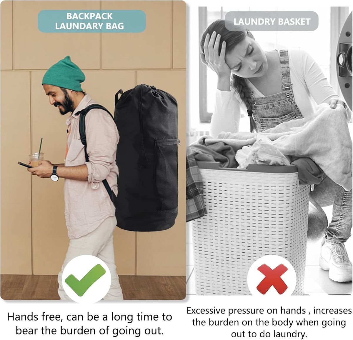 Laundry Bag Backpack, Extra Large Travel Laundry Bag with Mesh Pocket & Adjustable Shoulder Straps,Dirty Clothes Travel Bag for College Students Dorm,Apartment(Sunflower)