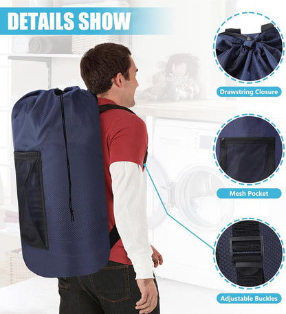 Laundry Bag Backpack, Extra Large Travel Laundry Bag with Mesh Pocket & Adjustable Shoulder Straps,Dirty Clothes Travel Bag for College Students Dorm,Apartment(Sunflower)