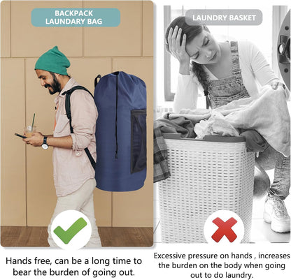 Laundry Bag Backpack, Extra Large Travel Laundry Bag with Mesh Pocket & Adjustable Shoulder Straps,Dirty Clothes Travel Bag for College Students Dorm,Apartment(Sunflower)