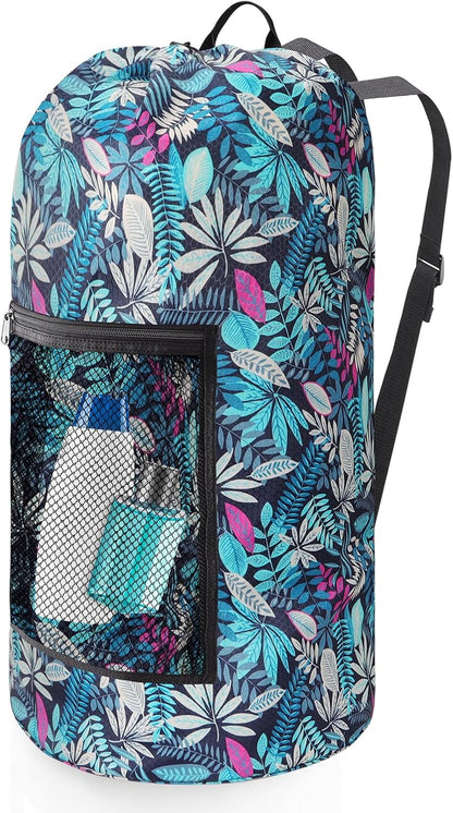 Laundry Bag Backpack, Extra Large Travel Laundry Bag with Mesh Pocket & Adjustable Shoulder Straps,Dirty Clothes Travel Bag for College Students Dorm,Apartment(Sunflower)