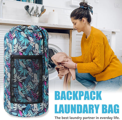Laundry Bag Backpack, Extra Large Travel Laundry Bag with Mesh Pocket & Adjustable Shoulder Straps,Dirty Clothes Travel Bag for College Students Dorm,Apartment(Sunflower)