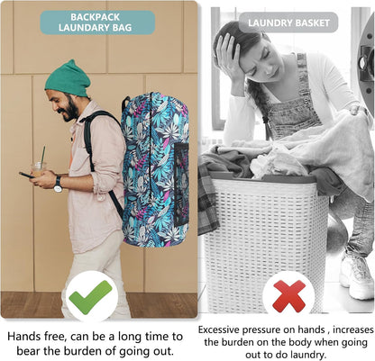 Laundry Bag Backpack, Extra Large Travel Laundry Bag with Mesh Pocket & Adjustable Shoulder Straps,Dirty Clothes Travel Bag for College Students Dorm,Apartment(Sunflower)