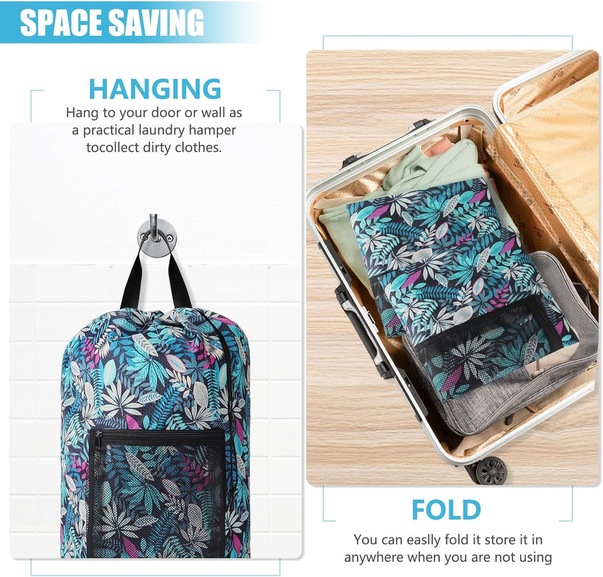 Laundry Bag Backpack, Extra Large Travel Laundry Bag with Mesh Pocket & Adjustable Shoulder Straps,Dirty Clothes Travel Bag for College Students Dorm,Apartment(Sunflower)