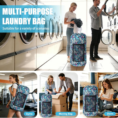 Laundry Bag Backpack, Extra Large Travel Laundry Bag with Mesh Pocket & Adjustable Shoulder Straps,Dirty Clothes Travel Bag for College Students Dorm,Apartment(Sunflower)