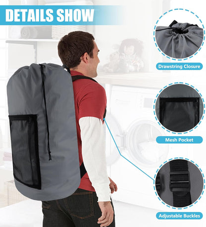 Laundry Bag Backpack, Extra Large Travel Laundry Bag with Mesh Pocket & Adjustable Shoulder Straps,Dirty Clothes Travel Bag for College Students Dorm,Apartment(Sunflower)