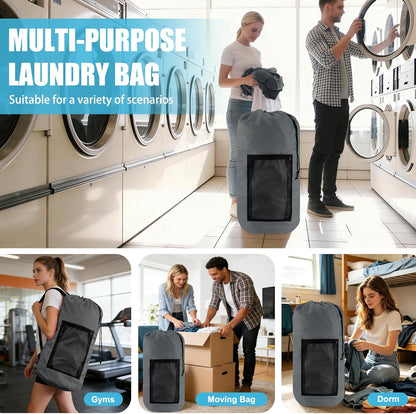 Laundry Bag Backpack, Extra Large Travel Laundry Bag with Mesh Pocket & Adjustable Shoulder Straps,Dirty Clothes Travel Bag for College Students Dorm,Apartment(Sunflower)