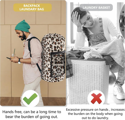 Laundry Bag Backpack, Extra Large Travel Laundry Bag with Mesh Pocket & Adjustable Shoulder Straps,Dirty Clothes Travel Bag for College Students Dorm,Apartment(Sunflower)