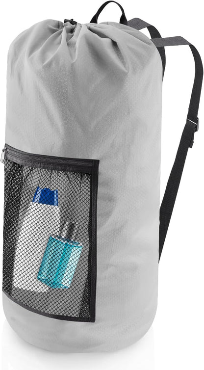 Laundry Bag Backpack, Extra Large Travel Laundry Bag with Mesh Pocket & Adjustable Shoulder Straps,Dirty Clothes Travel Bag for College Students Dorm,Apartment(Sunflower)