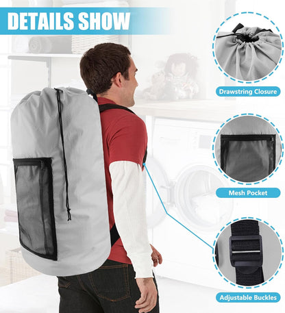 Laundry Bag Backpack, Extra Large Travel Laundry Bag with Mesh Pocket & Adjustable Shoulder Straps,Dirty Clothes Travel Bag for College Students Dorm,Apartment(Sunflower)
