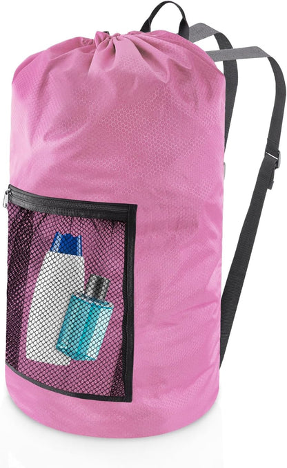 Laundry Bag Backpack, Extra Large Travel Laundry Bag with Mesh Pocket & Adjustable Shoulder Straps,Dirty Clothes Travel Bag for College Students Dorm,Apartment(Sunflower)