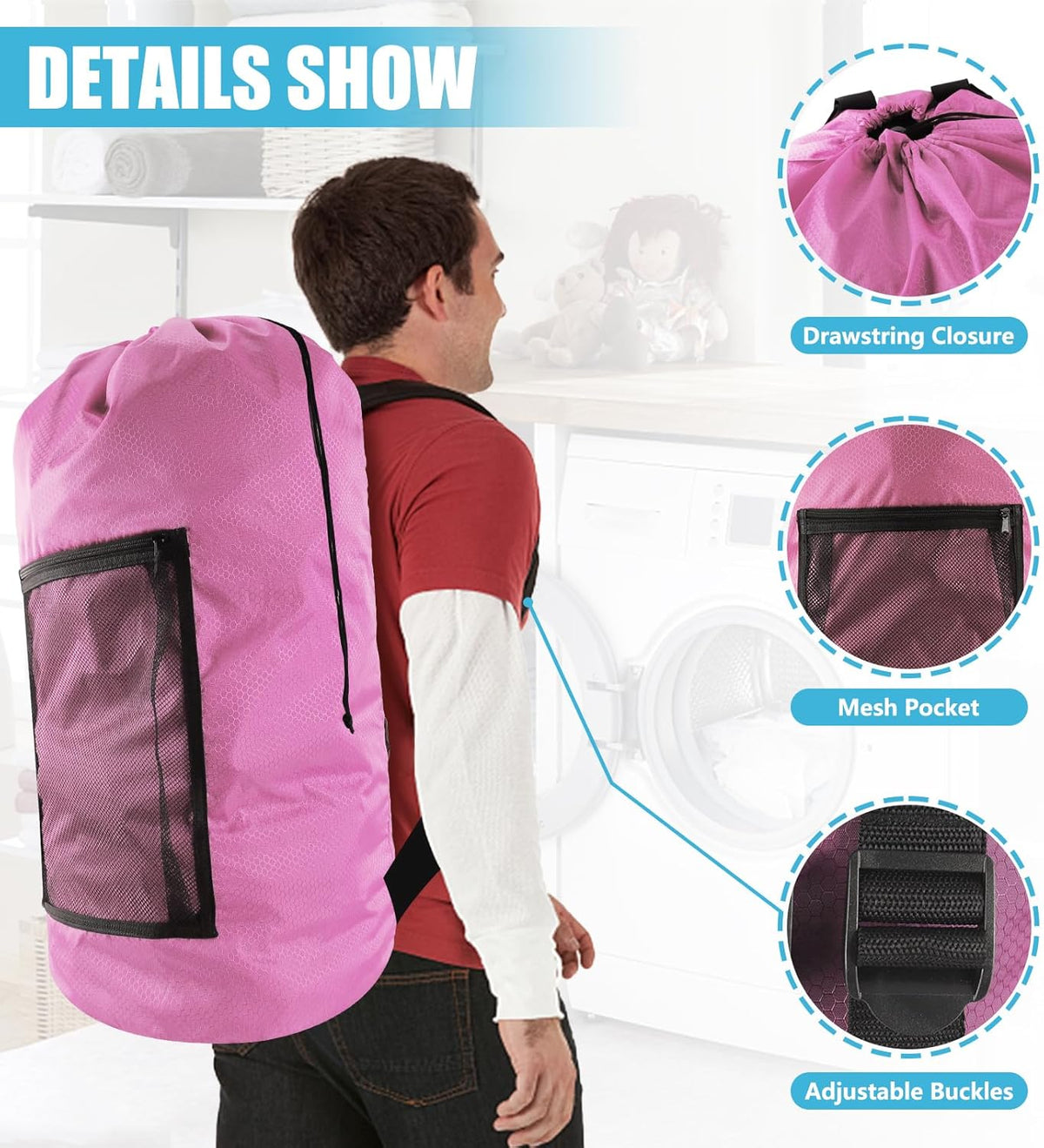 Laundry Bag Backpack, Extra Large Travel Laundry Bag with Mesh Pocket & Adjustable Shoulder Straps,Dirty Clothes Travel Bag for College Students Dorm,Apartment(Sunflower)