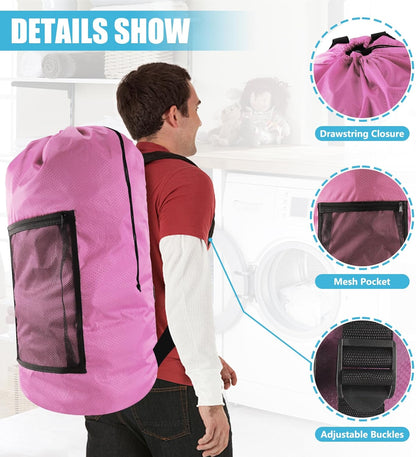 Laundry Bag Backpack, Extra Large Travel Laundry Bag with Mesh Pocket & Adjustable Shoulder Straps,Dirty Clothes Travel Bag for College Students Dorm,Apartment(Sunflower)