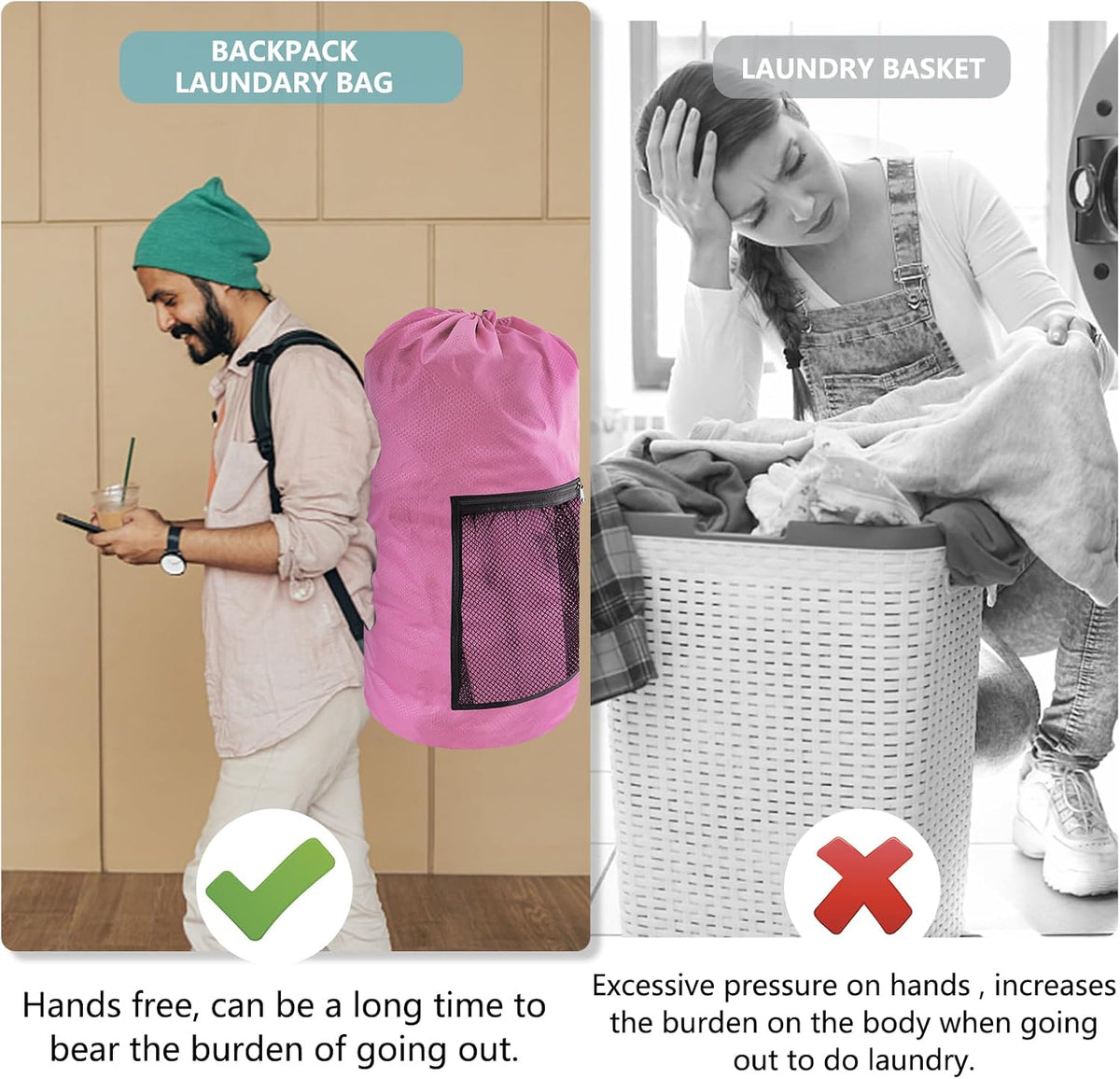 Laundry Bag Backpack, Extra Large Travel Laundry Bag with Mesh Pocket & Adjustable Shoulder Straps,Dirty Clothes Travel Bag for College Students Dorm,Apartment(Sunflower)