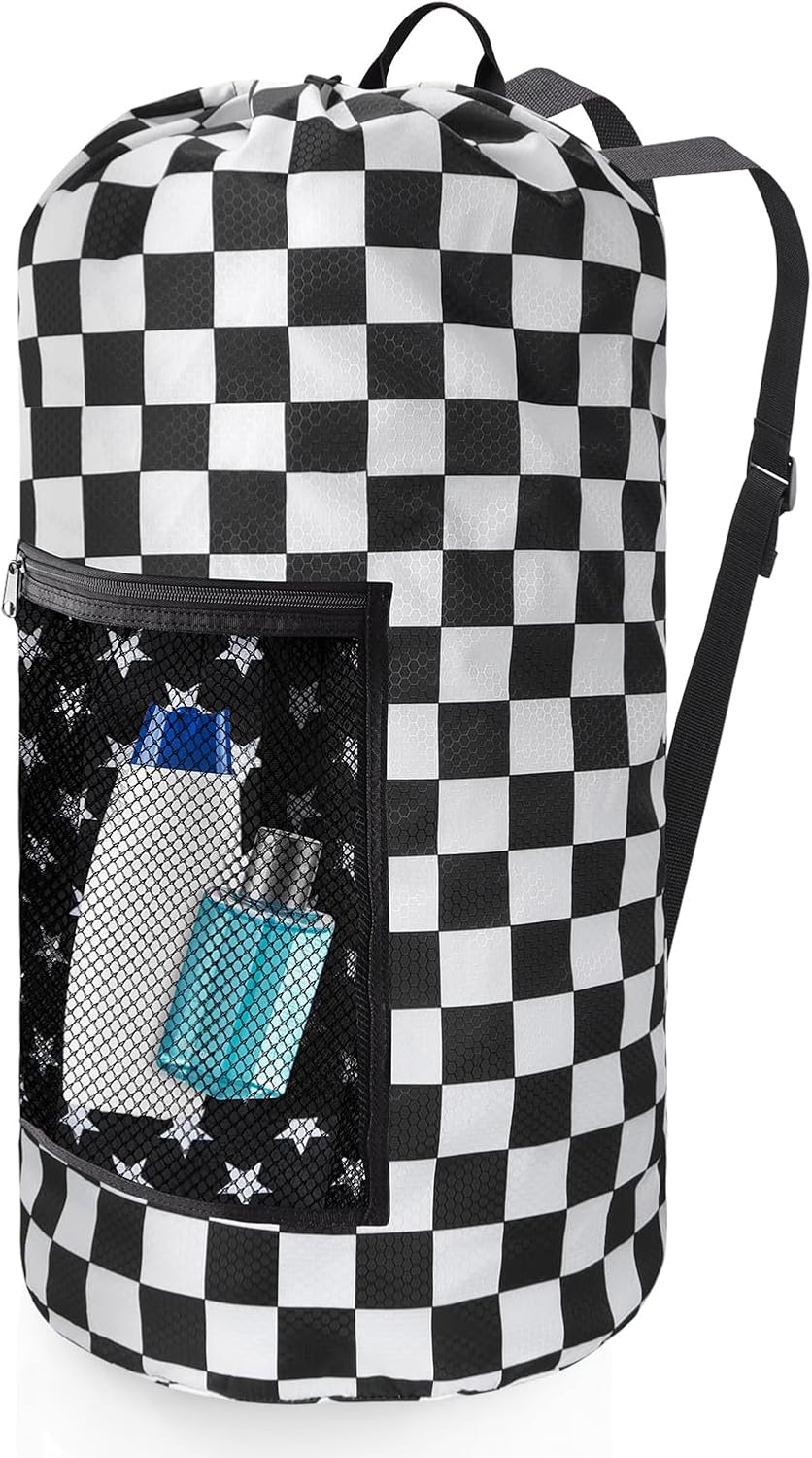 Laundry Bag Backpack, Extra Large Travel Laundry Bag with Mesh Pocket & Adjustable Shoulder Straps,Dirty Clothes Travel Bag for College Students Dorm,Apartment(Sunflower)