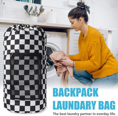 Laundry Bag Backpack, Extra Large Travel Laundry Bag with Mesh Pocket & Adjustable Shoulder Straps,Dirty Clothes Travel Bag for College Students Dorm,Apartment(Sunflower)