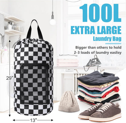 Laundry Bag Backpack, Extra Large Travel Laundry Bag with Mesh Pocket & Adjustable Shoulder Straps,Dirty Clothes Travel Bag for College Students Dorm,Apartment(Sunflower)