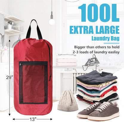 Laundry Bag Backpack, Extra Large Travel Laundry Bag with Mesh Pocket & Adjustable Shoulder Straps,Dirty Clothes Travel Bag for College Students Dorm,Apartment(Sunflower)