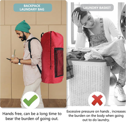 Laundry Bag Backpack, Extra Large Travel Laundry Bag with Mesh Pocket & Adjustable Shoulder Straps,Dirty Clothes Travel Bag for College Students Dorm,Apartment(Sunflower)