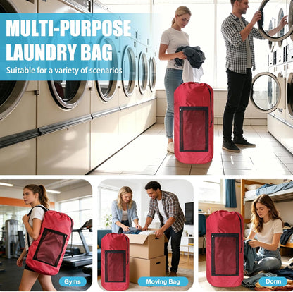 Laundry Bag Backpack, Extra Large Travel Laundry Bag with Mesh Pocket & Adjustable Shoulder Straps,Dirty Clothes Travel Bag for College Students Dorm,Apartment(Sunflower)