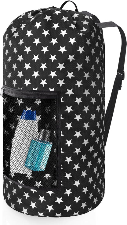 Laundry Bag Backpack, Extra Large Travel Laundry Bag with Mesh Pocket & Adjustable Shoulder Straps,Dirty Clothes Travel Bag for College Students Dorm,Apartment(Sunflower)