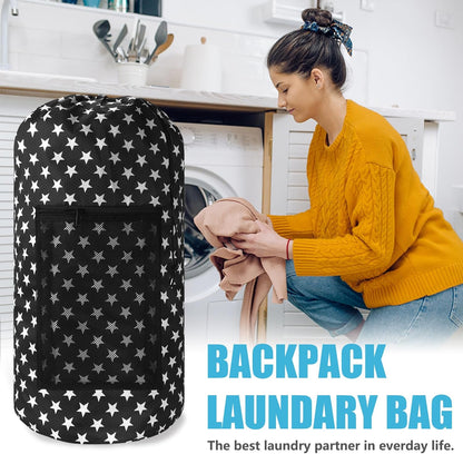 Laundry Bag Backpack, Extra Large Travel Laundry Bag with Mesh Pocket & Adjustable Shoulder Straps,Dirty Clothes Travel Bag for College Students Dorm,Apartment(Sunflower)