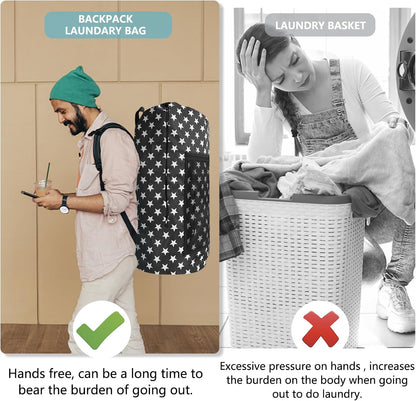 Laundry Bag Backpack, Extra Large Travel Laundry Bag with Mesh Pocket & Adjustable Shoulder Straps,Dirty Clothes Travel Bag for College Students Dorm,Apartment(Sunflower)