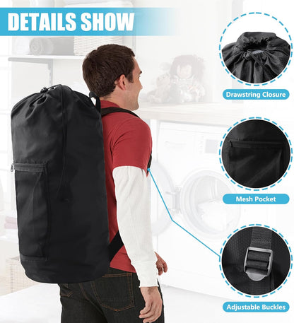 Laundry Bag Backpack, Extra Large Travel Laundry Bag with Mesh Pocket & Adjustable Shoulder Straps,Dirty Clothes Travel Bag for College Students Dorm,Apartment(Sunflower)