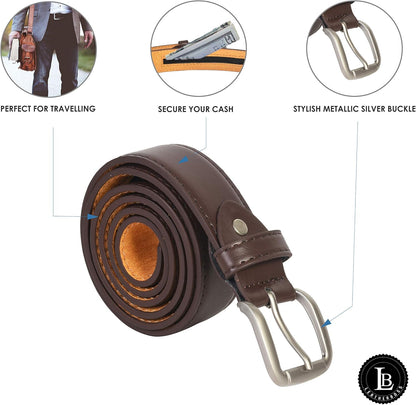 LB LEATHERBOSS Men's Brown Leather Money Belt Sizes 32 Through 56