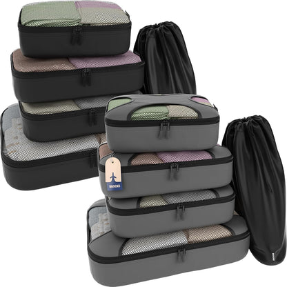 Premium 5 Packing Cubes Set (Dark Grey) & 5 Packing Cubes Set (Air Black) | Lightweight Mesh Travel Luggage Organizers with Laundry Bag