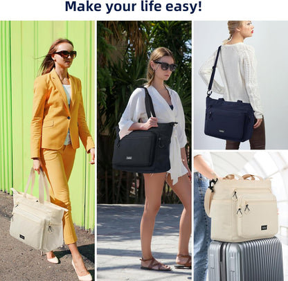 Travel Tote Bags for Women Extra Large Canvas Laptop Tote Bag with Zipper Pockets Luggage Sleeve