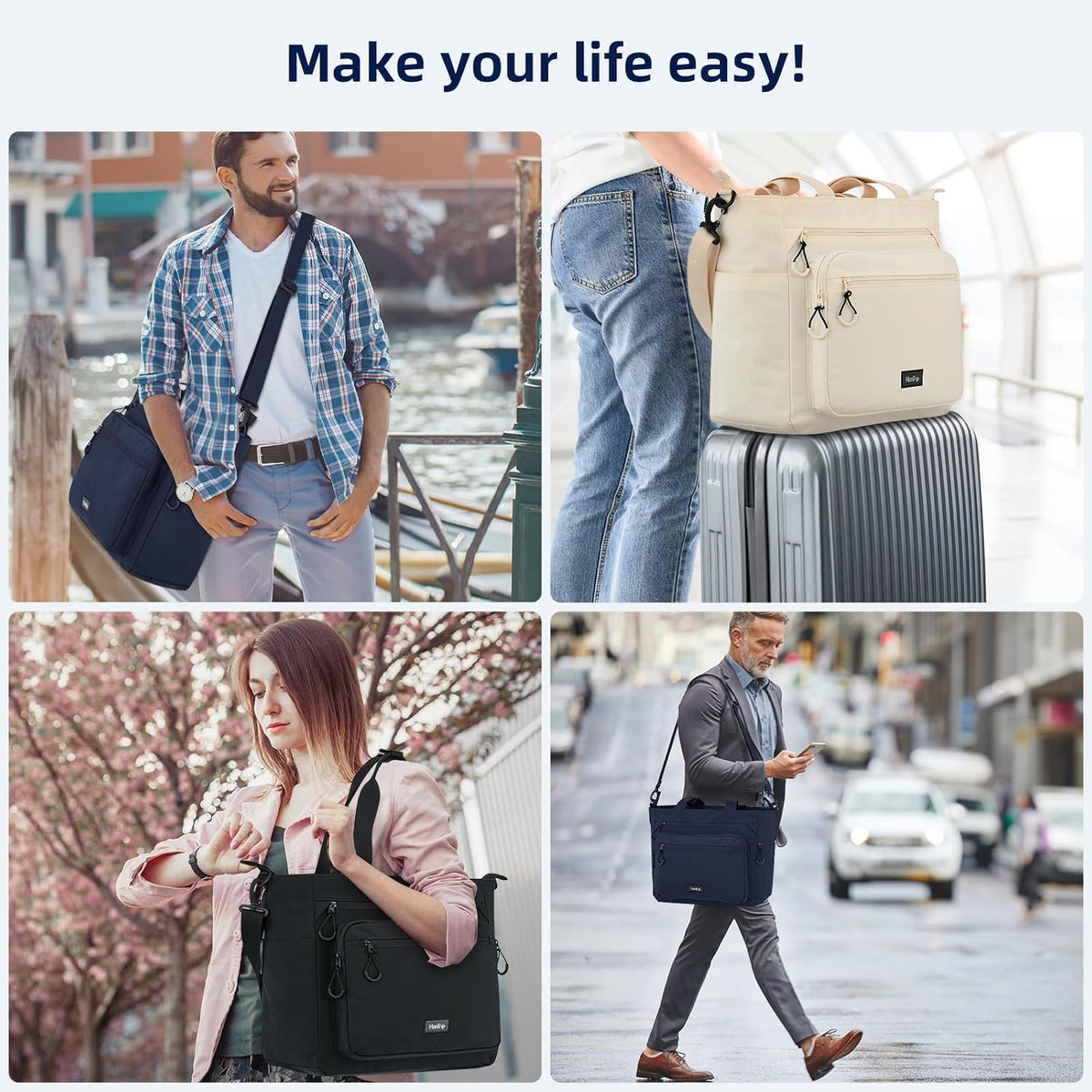 Travel Tote Bags for Women Extra Large Canvas Laptop Tote Bag with Zipper Pockets Luggage Sleeve