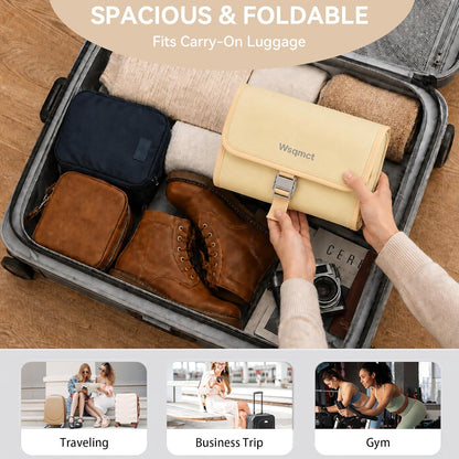 Hanging Travel Toiletry Bag, Waterproof Travel Bag for Toiletries Makeup Cosmetic Bag Organizer for Women Traveling Bathroom Shower, with 3 Silicone Travel Bottles, Beige