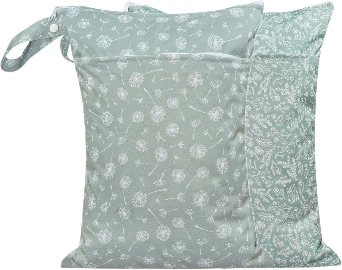 Wet Dry Bags with Two Zippered Pockets and Handle, Reusable Storage Bag for Breast Pump Parts & Baby Items, Waterproof Diaper Bags, Yoga Gym Bag for Swimsuits or Wet Clothes-2pcs, 11.8*15.75"