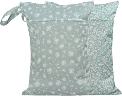 Wet Dry Bags with Two Zippered Pockets and Handle, Reusable Storage Bag for Breast Pump Parts & Baby Items, Waterproof Diaper Bags, Yoga Gym Bag for Swimsuits or Wet Clothes-2pcs, 11.8*15.75"