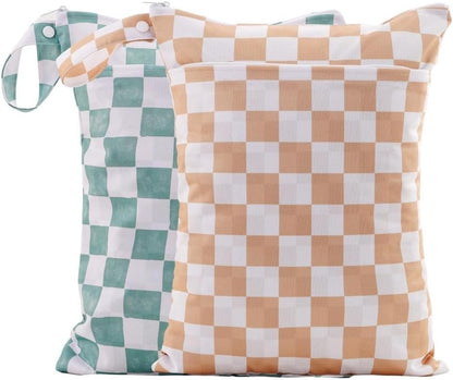 Wet Dry Bags with Two Zippered Pockets and Handle, Reusable Storage Bag for Breast Pump Parts & Baby Items, Waterproof Diaper Bags, Yoga Gym Bag for Swimsuits or Wet Clothes-2pcs, 11.8*15.75"