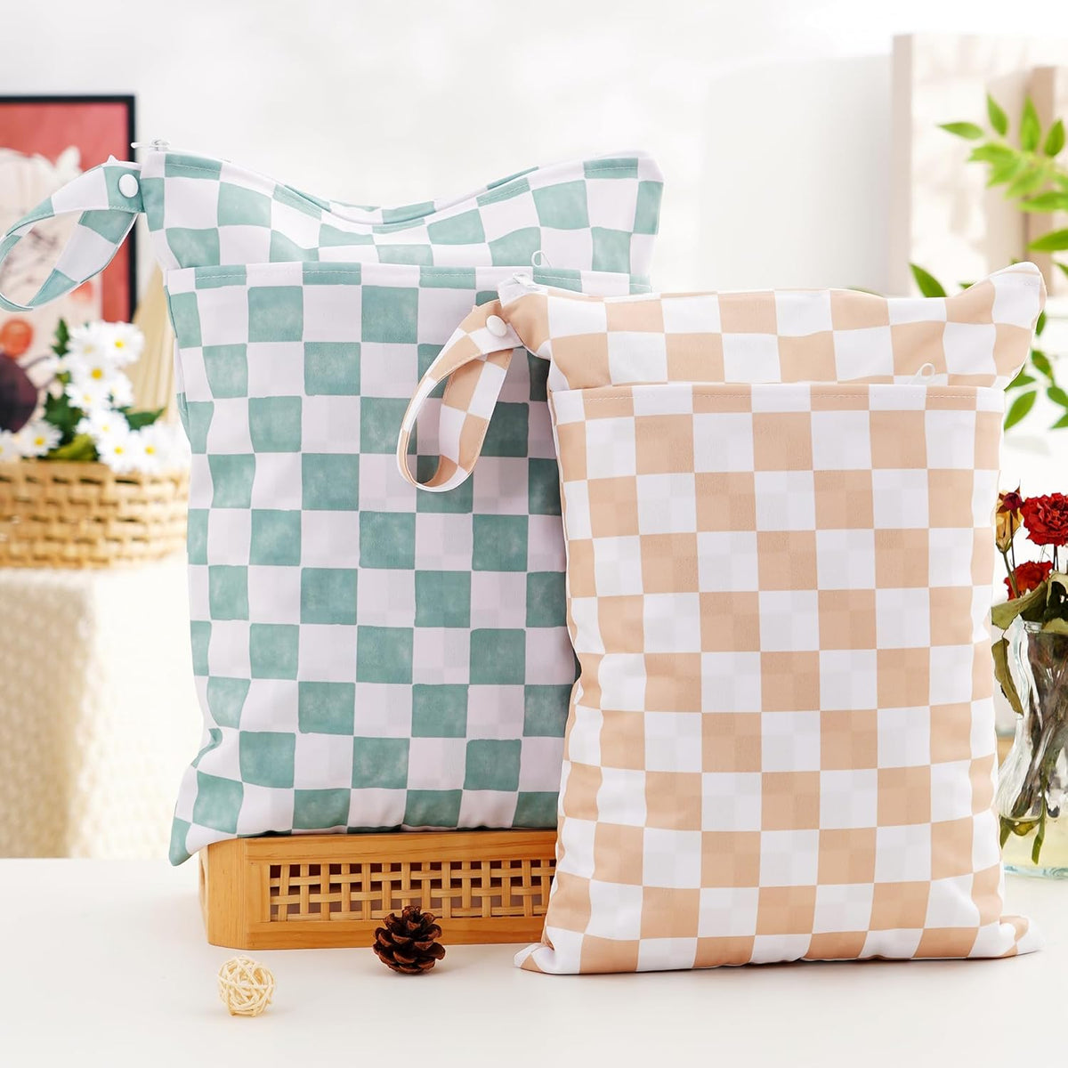 Wet Dry Bags with Two Zippered Pockets and Handle, Reusable Storage Bag for Breast Pump Parts & Baby Items, Waterproof Diaper Bags, Yoga Gym Bag for Swimsuits or Wet Clothes-2pcs, 11.8*15.75"