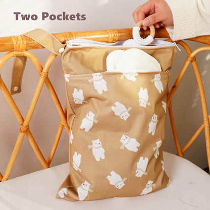 Wet Dry Bags with Two Zippered Pockets and Handle, Reusable Storage Bag for Breast Pump Parts & Baby Items, Waterproof Diaper Bags, Yoga Gym Bag for Swimsuits or Wet Clothes-2pcs, 11.8*15.75"