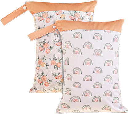 Wet Dry Bags with Two Zippered Pockets and Handle, Reusable Storage Bag for Breast Pump Parts & Baby Items, Waterproof Diaper Bags, Yoga Gym Bag for Swimsuits or Wet Clothes-2pcs, 11.8*15.75"