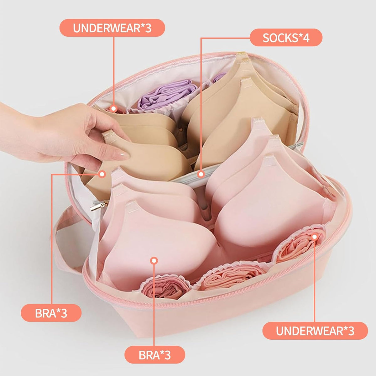 Travel Bra Underwaer Organizer,Underwear Organizer Bag for Travel,Travel Underwear Bag Panties Socks Organizer High Capacity Portable Luggage Storage Pouch, Pink Large Size