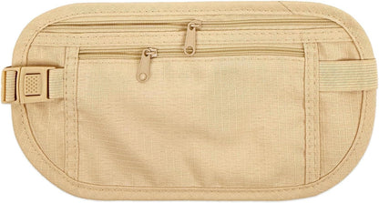 Slim Fanny Pack, Hidden Money Belt, Secure Travel Pouch Protects Cash, Cards, Passport, Travel Documents, and Smartphone, Beige