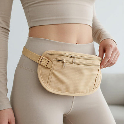 Slim Fanny Pack, Hidden Money Belt, Secure Travel Pouch Protects Cash, Cards, Passport, Travel Documents, and Smartphone, Beige
