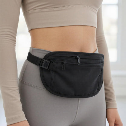 Slim Fanny Pack, Hidden Money Belt, Secure Travel Pouch Protects Cash, Cards, Passport, Travel Documents, and Smartphone, Beige