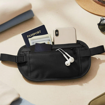 Slim Fanny Pack, Hidden Money Belt, Secure Travel Pouch Protects Cash, Cards, Passport, Travel Documents, and Smartphone, Beige