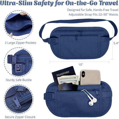 Slim Fanny Pack, Hidden Money Belt, Secure Travel Pouch Protects Cash, Cards, Passport, Travel Documents, and Smartphone, Beige
