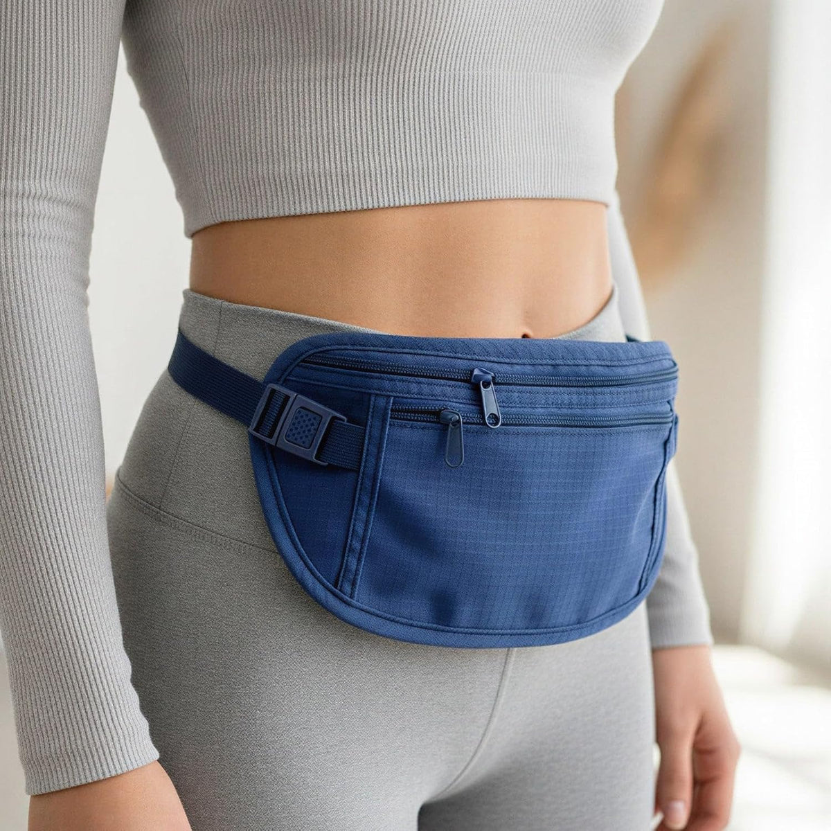 Slim Fanny Pack, Hidden Money Belt, Secure Travel Pouch Protects Cash, Cards, Passport, Travel Documents, and Smartphone, Beige